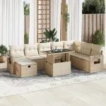 Set canapele de grădină, 9 piese, cu perne, bej, poliratan GartenMobel Dekor