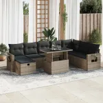 Set canapele de grădină, 9 piese, cu perne, gri, poliratan GartenMobel Dekor