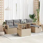 Set canapele de grădină cu perne, 6 piese, bej, poliratan GartenMobel Dekor