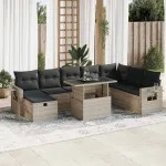 Set canapele de grădină cu perne, 9 piese gri deschis poliratan GartenMobel Dekor