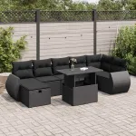 Set mobilier de grădină cu perne, 8 piese, negru, poliratan GartenMobel Dekor