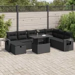 Set mobilier de grădină cu perne, 9 piese, negru, poliratan GartenMobel Dekor