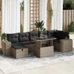 Set canapea de grădină cu perne, 5 piese, gri, poliratan GartenMobel Dekor