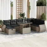 Set canapele de grădină, 9 piese, cu perne, gri, poliratan GartenMobel Dekor