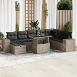 Set canapele de grădină, 9 piese, cu perne, gri, poliratan GartenMobel Dekor