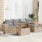 Set canapele de grădină cu perne, 6 piese, bej, poliratan GartenMobel Dekor
