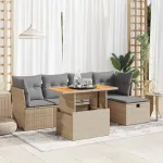 Set canapele grădină cu perne 6 piese bej poliratan/lemn acacia GartenMobel Dekor