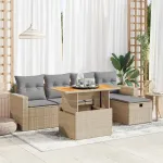Set canapele grădină cu perne 6 piese bej poliratan/lemn acacia GartenMobel Dekor