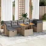 Set canapele grădină cu perne 8 piese bej poliratan/lemn acacia GartenMobel Dekor