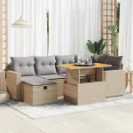 Set canapele grădină cu perne 8 piese bej poliratan/lemn acacia GartenMobel Dekor