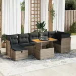Set canapele grădină cu perne 8 piese gri poliratan/lemn acacia GartenMobel Dekor