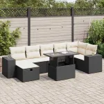 Set mobilier de grădină cu perne, 5 piese, negru, poliratan GartenMobel Dekor