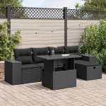 Set mobilier de grădină cu perne, 6 piese, negru, poliratan GartenMobel Dekor