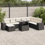 Set mobilier de grădină cu perne, 9 piese, negru, poliratan GartenMobel Dekor