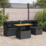 Set mobilier grădină perne 6 piese negru poliratan/lemn acacia GartenMobel Dekor