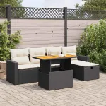 Set mobilier grădină perne 6 piese negru poliratan/lemn acacia GartenMobel Dekor
