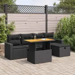 Set mobilier grădină perne 6 piese negru poliratan/lemn acacia GartenMobel Dekor