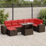 Set mobilier grădină perne 8 piese negru, poliratan/lemn acacia GartenMobel Dekor