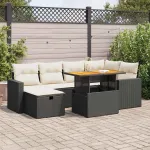 Set mobilier grădină perne 8 piese negru, poliratan/lemn acacia GartenMobel Dekor