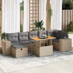 Set canapele de grădină cu perne 5 piese bej poliratan/acacia GartenMobel Dekor