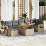 Set canapele de grădină cu perne 5 piese bej poliratan/acacia GartenMobel Dekor
