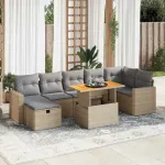 Set canapele de grădină cu perne 5 piese bej poliratan/acacia GartenMobel Dekor