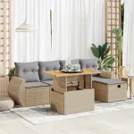 Set canapele grădină cu perne 6 piese bej poliratan/lemn acacia GartenMobel Dekor