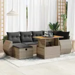 Set canapele grădină cu perne 8 piese gri poliratan/lemn acacia GartenMobel Dekor