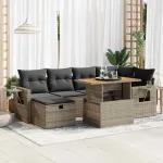 Set canapele grădină cu perne 8 piese gri poliratan/lemn acacia GartenMobel Dekor