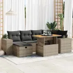 Set canapele grădină cu perne 8 piese gri poliratan/lemn acacia GartenMobel Dekor