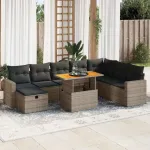 Set canapele grădină cu perne 9 piese gri poliratan/lemn acacia GartenMobel Dekor