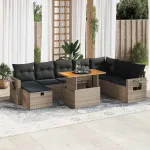 Set canapele grădină cu perne 9 piese gri poliratan/lemn acacia GartenMobel Dekor