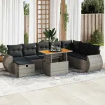 Set canapele grădină cu perne 9 piese gri poliratan/lemn acacia GartenMobel Dekor