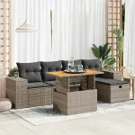 Set mobilier grădină cu perne 6 piese gri poliratan/lemn acacia GartenMobel Dekor