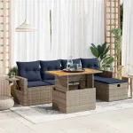 Set mobilier grădină cu perne 6 piese gri poliratan/lemn acacia GartenMobel Dekor