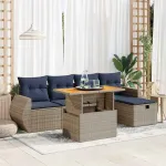 Set mobilier grădină perne 6 piese negru poliratan/lemn acacia GartenMobel Dekor