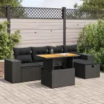 Set mobilier grădină perne 6 piese negru poliratan/lemn acacia GartenMobel Dekor