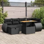 Set mobilier grădină perne 8 piese negru, poliratan/lemn acacia GartenMobel Dekor