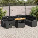Set mobilier grădină perne 9 piese negru poliratan/lemn acacia GartenMobel Dekor