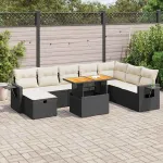 Set mobilier grădină perne 9 piese negru poliratan/lemn acacia GartenMobel Dekor