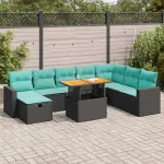 Set mobilier grădină perne 9 piese negru poliratan/lemn acacia GartenMobel Dekor