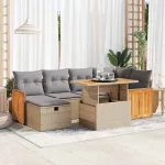Set canapele de grădină, 8 piese, cu perne, bej, poliratan GartenMobel Dekor