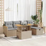 Set canapele de grădină cu perne, 6 piese, bej, poliratan GartenMobel Dekor