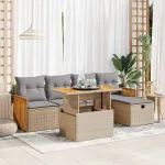 Set canapele de grădină cu perne, 6 piese, bej, poliratan GartenMobel Dekor