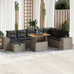 Set canapele grădină cu perne 9 piese gri poliratan/lemn acacia GartenMobel Dekor