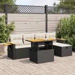 Set mobilier de grădină cu perne, 6 piese, negru, poliratan GartenMobel Dekor