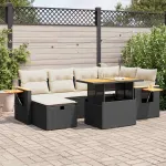 Set mobilier de grădină cu perne, 8 piese, negru, poliratan GartenMobel Dekor