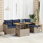 Set mobilier grădină cu perne 6 piese gri poliratan/lemn acacia GartenMobel Dekor