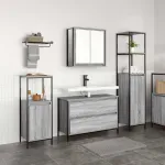 Set de mobilier pentru baie 3 pcs Gri Sonoma Lemn compozit GartenMobel Dekor