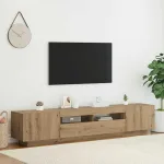 Dulap TV cu LED stejar artizanal 200x35x40 cm lemn prelucrat GartenMobel Dekor